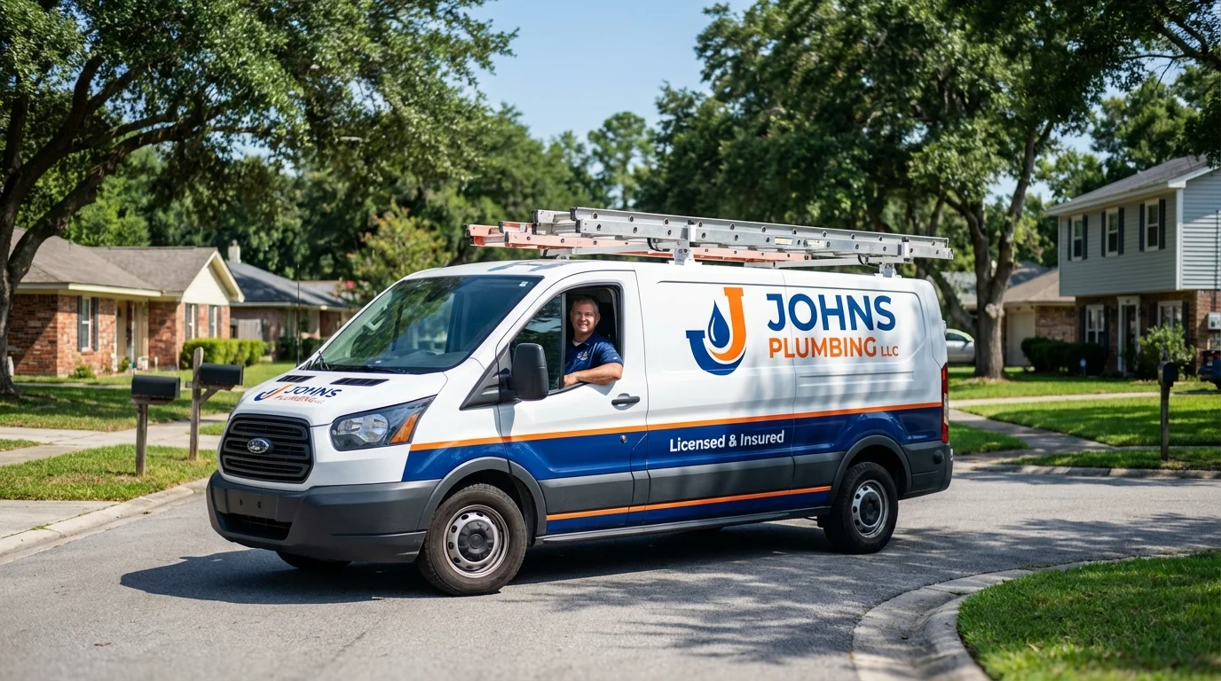 Johns Plumbing LLC service van in Los Indios, TX