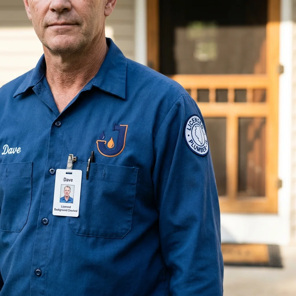 Licensed plumber showing ID badge in Los Indios, TX