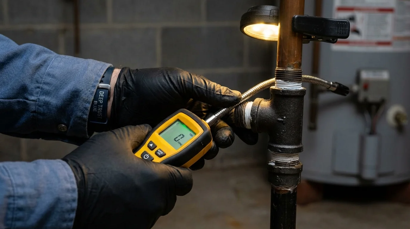 Gas leak detection with electronic sniffer by Johns Plumbing LLC in Los Indios